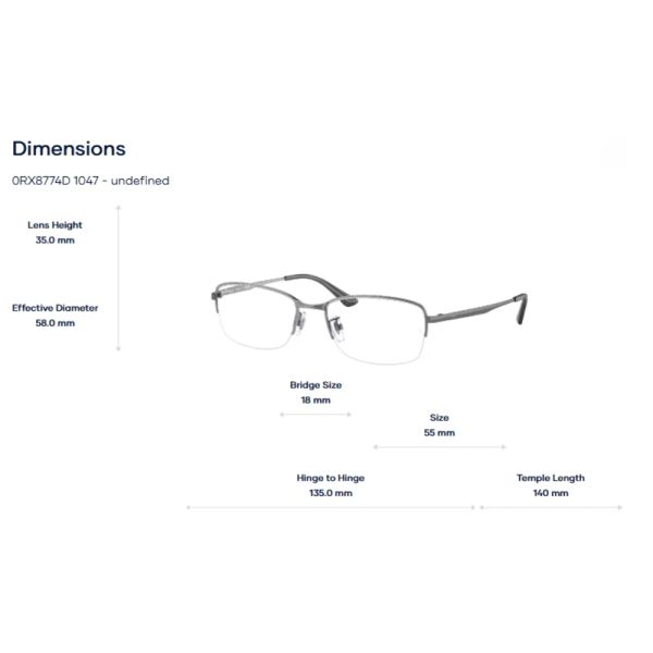  Gọng Kính Nửa Khung Ray-Ban 0RX8774D Titanium - Chính Hãng Luxottica 