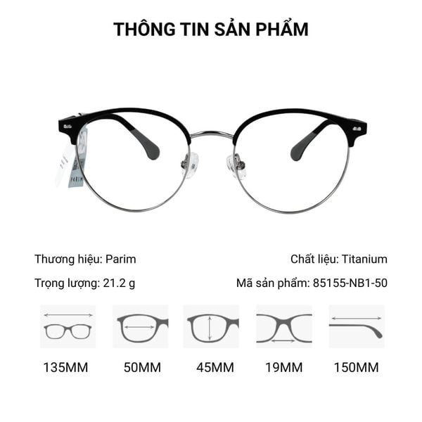 Gọng Kính Tròn Nửa Khung Tiatnium Parim 85155 – Tem Chính Hãng 101