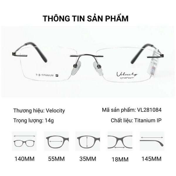 Velocity VL281084 Kính Không Gọng Chữ Nhật – Tem Chính Hãng 101