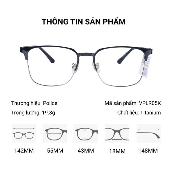  Gọng Kính Titanium  Police VPLR05K Chính Hãng 101 