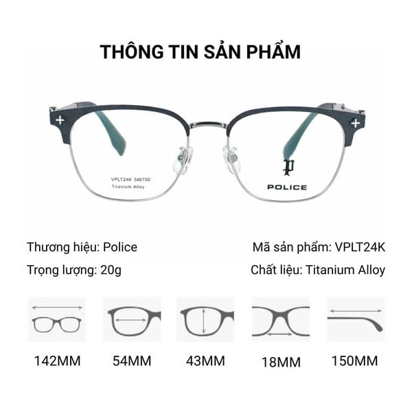 Gọng Kính Titanium Police VPLT24K Chính Hãng 101