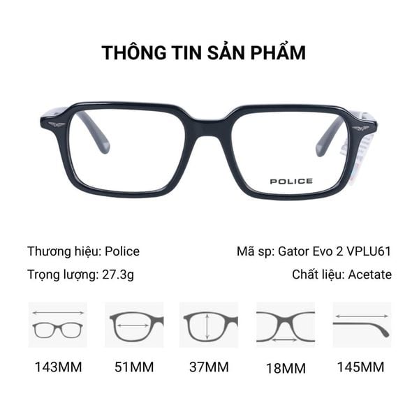 Gọng Kính Police Gator Evo 2 VPLU61 - Tem Chính Hãng 101