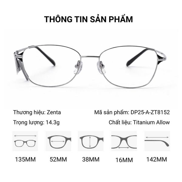 Zenta DP25-A-ZT8152 Gọng Kính Mắt Mèo Titanium – Chính Hãng