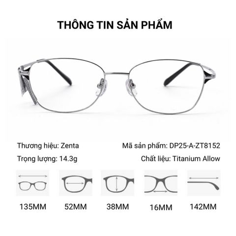  Zenta DP25-A-ZT8152 Gọng Kính Mắt Mèo Titanium – Chính Hãng 