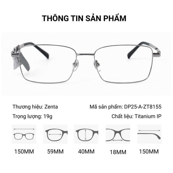 Zenta DP25-A-ZT8155 Gọng Kính Chữ Nhật Titanium – Chính Hãng