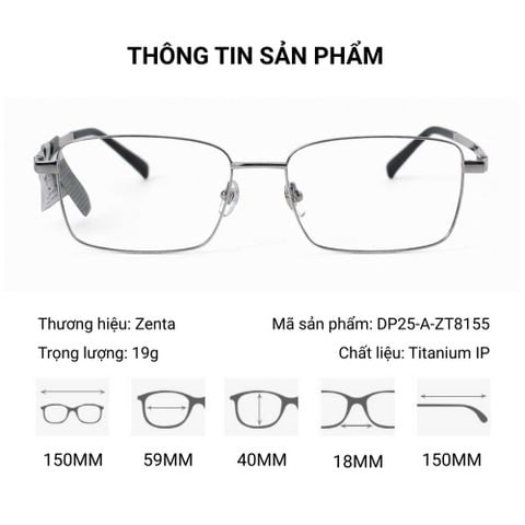  Zenta DP25-A-ZT8155 Gọng Kính Chữ Nhật Titanium – Chính Hãng 