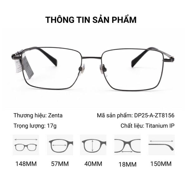 Zenta DP25-A-ZT8156 Gọng Kính Chữ Nhật Titanium – Chính Hãng