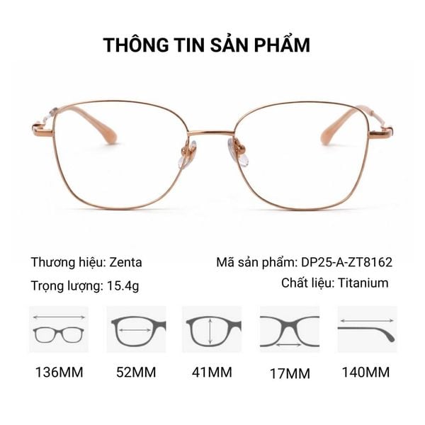 Zenta DP25-A-ZT8162 Gọng Kính Mắt Mèo Titanium – Chính Hãng