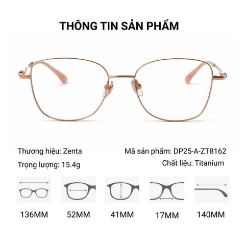  Zenta DP25-A-ZT8162 Gọng Kính Mắt Mèo Titanium – Chính Hãng 