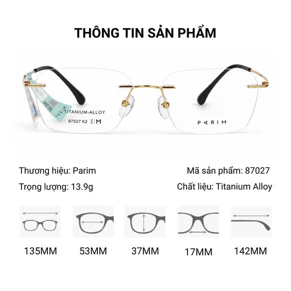  Kính Không Gọng Titanium Alloy Parim 87027 – Tem Chính Hãng 101 