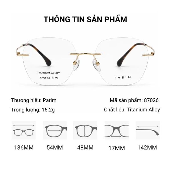 Parim 87026 Kính Không Gọng Titanium Alloy – Tem Chính Hãng 101