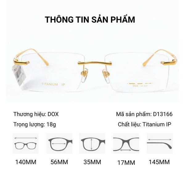 DOX D13166 Kính Không Gọng Chữ Nhật Mạ Vàng 18K – Chính Hãng