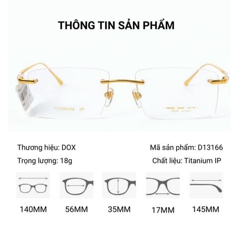  DOX D13166 Kính Không Gọng Chữ Nhật Mạ Vàng 18K – Chính Hãng 