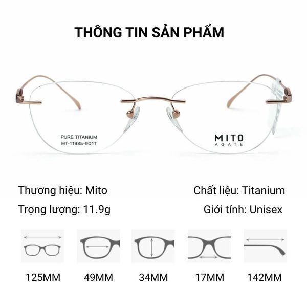 Mito MT1885 Kính Không Gọng Mắt Mèo Titanium – Tem Chính Hãng 101