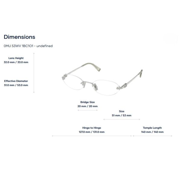 Miu Miu 0MU 53WV Kính Không Gọng - Tem Chính Hãng Luxottica