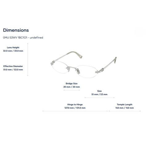  Miu Miu 0MU 53WV Kính Không Gọng - Tem Chính Hãng Luxottica 