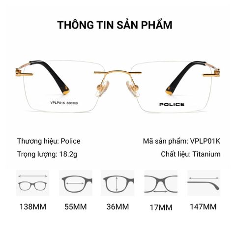  Police VPLP01K Gọng Kính Khoan - Tem Chính Hãng 101 