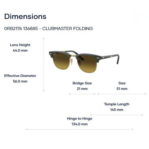  Kính Mát Gấp Gọn Ray-Ban Clubmaster Folding 0RB2176 – Tem Chính Hãng Luxottica 