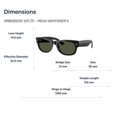  RayBan Mega Wayfarer II 0RB0832SF Kính Mát – Tem Chính Hãng Luxottica 