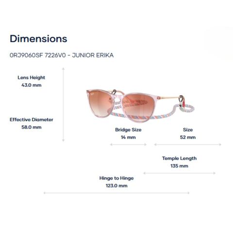  RayBan Junior erika 0RJ9060SF Kính Mát Mắt Mèo Trẻ Em – Tem Chính Hãng Luxottica 