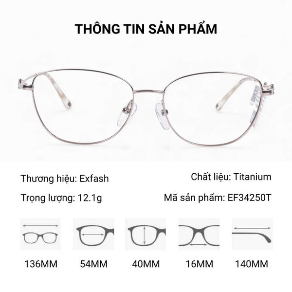 Gọng Kính Mắt Mèo Exfash EF34250T Titanium Nhật – Tem Chính hãng 101