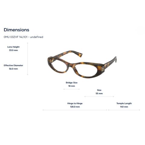  Gọng Kính Mắt Mèo Miu Miu 0MU 03ZVF – Tem Chính Hãng Luxottica 