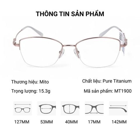  Gọng Kính Nửa Khung Mắt Mèo Titanium Mito MT1900 – Tem Chính Hãng 101 