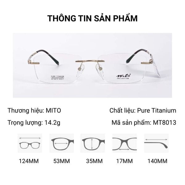 Mito MT8013 Pure Titanium Kính Không Gọng