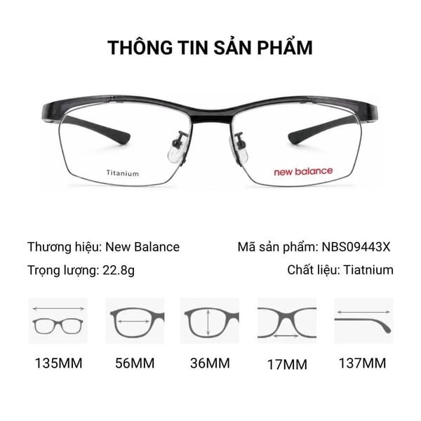  Gọng Kính Thể Thao Titanium New Balance NBS09443X - Tem Chính Hãng 