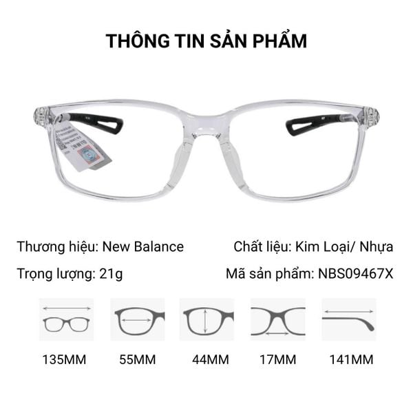 New Balance Gọng Kính Thể Thao NBS09467X – Tem Chính Hãng 101