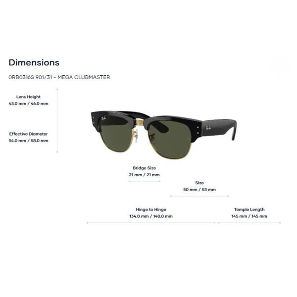 Kính Mát Vuông RayBan 0RB0316S Mega clubmaster - Tem Chính Hãng Luxottica
