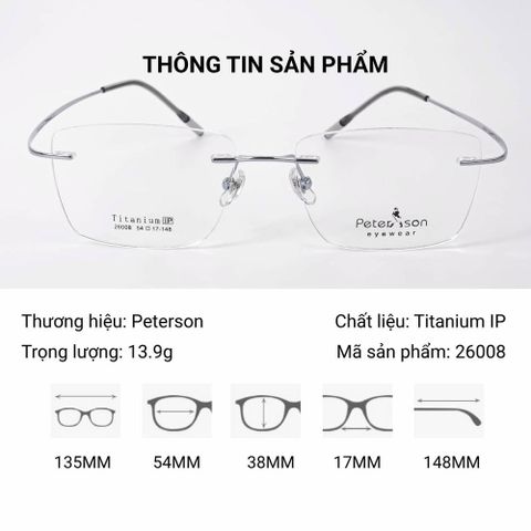  Peterson 26008 Kính Không Gọng Chữ Nhật Titanium 