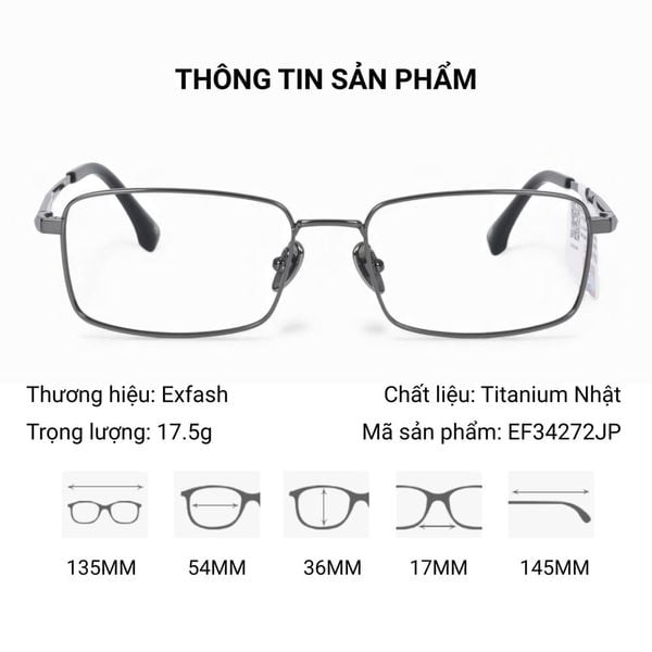  Exfash EF34272JP Gọng Kính Chữ Nhật Titanium – Tem Chính Hãng 101 