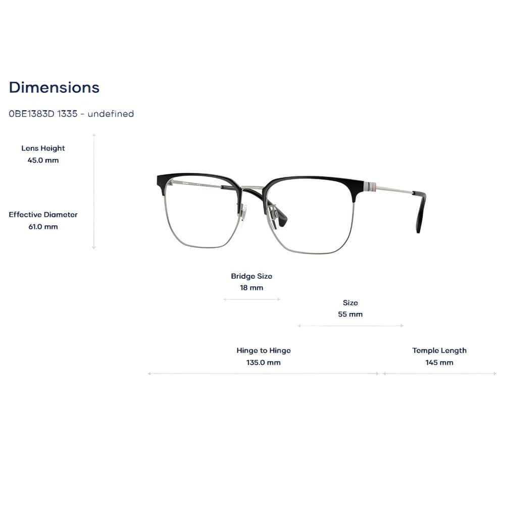  Gọng Kính Nửa Khung Burberry 0BE1383D – Tem Chính Hãng Luxottica 