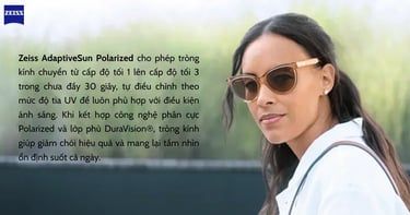  Zeiss AdaptiveSun Polarized Digital Light 2 3D Tròng Kính Râm Phân Cực Đổi Màu với Lớp Phủ DuraVision Gold 