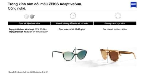  Zeiss AdaptiveSun Polarized Digital Light 2 3D Tròng Kính Râm Phân Cực Đổi Màu với Lớp Phủ DuraVision Gold 