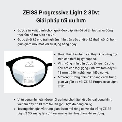  Zeiss Progressive Light 2 3DV Tròng Kính Đa Tròng UVProtect/BlueGuard với Lớp Phủ DuraVision Gold 
