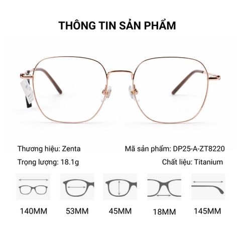  Zenta DP25-A-ZT8220 Gọng Kính Đa Giác Titanium – Chính Hãng 