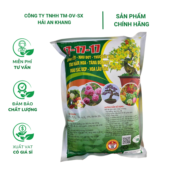 Phân bón NPK 17-17-17 (Gói 1kg) - Thúc nụ kim, tạo mầm hoa, bung đọt và nhú chồi cực mạnh