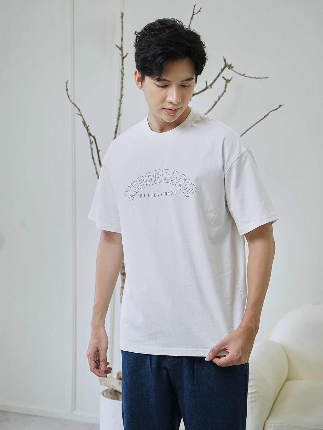  Áo thun over believ trắng 