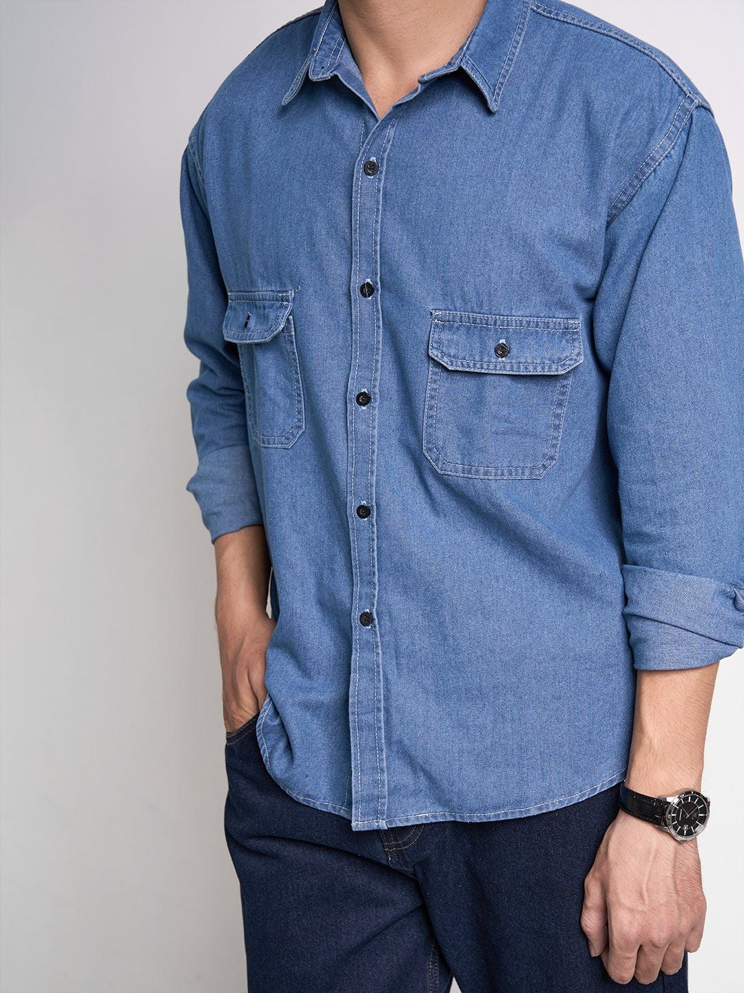  Sơ mi denim 2pocket midblue 