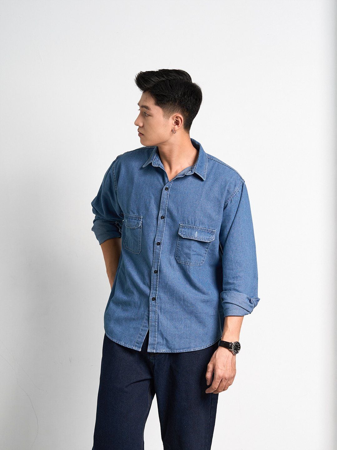  Sơ mi denim 2pocket midblue 