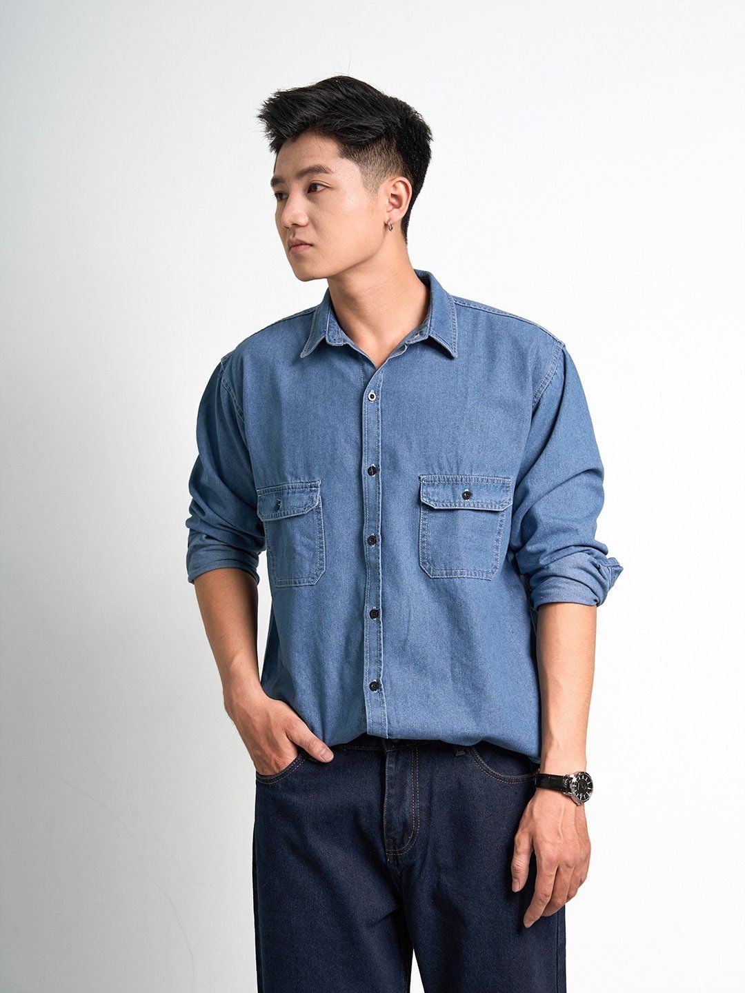  Sơ mi denim 2pocket midblue 