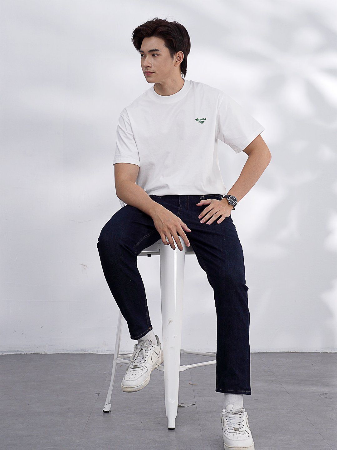  Áo tay lỡ gamida nigo trắng 