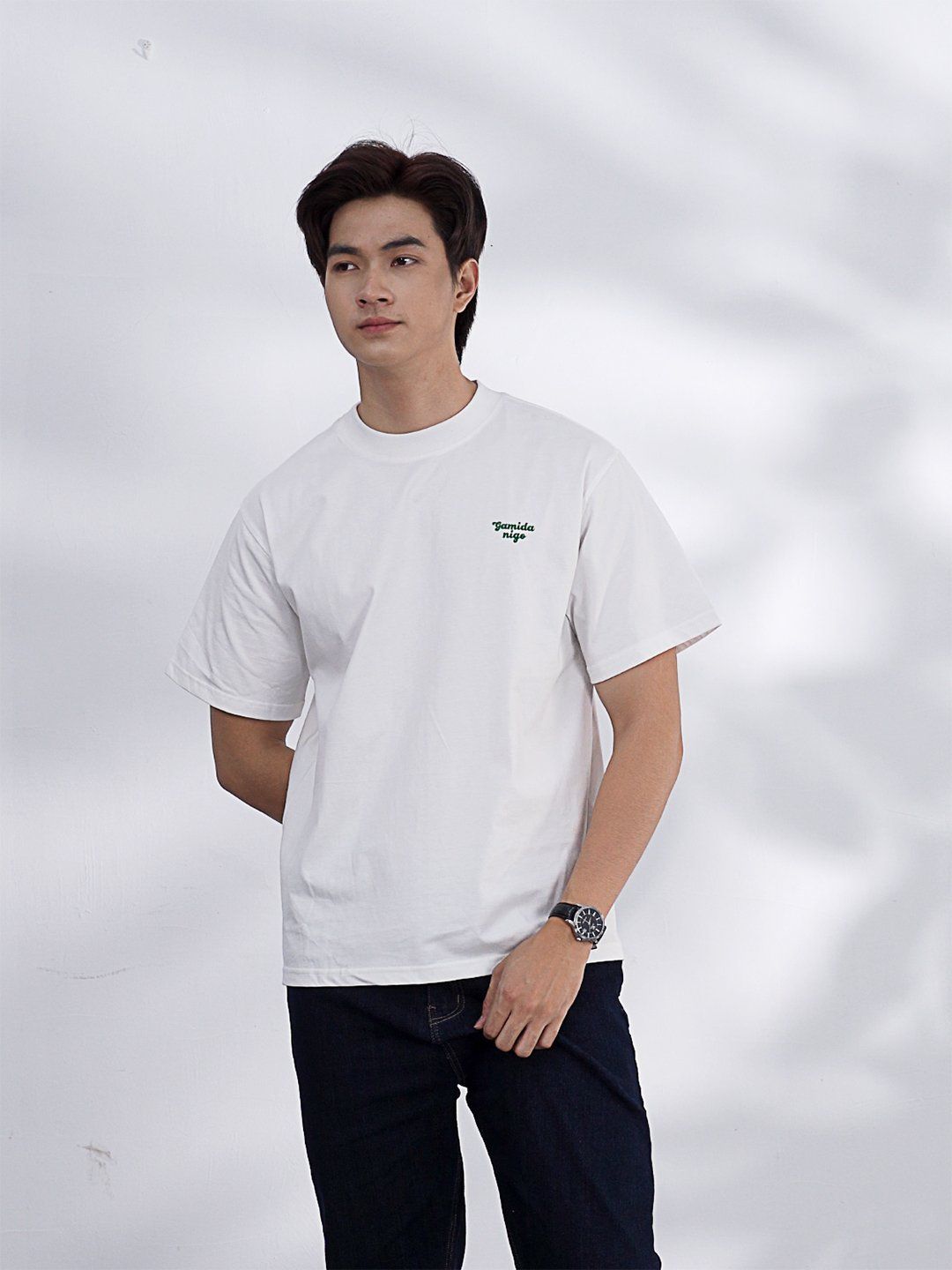  Áo tay lỡ gamida nigo trắng 