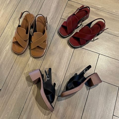  Sandal 5cm đế đúc mũi vuông 2 quai chéo lớn hậu khóa - MS: S5-10011 
