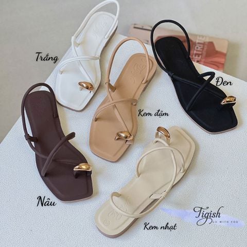  Sandal xẹp mũi vuông xỏ ngón 2 quai mảnh chéo  - MS: SX-25071 