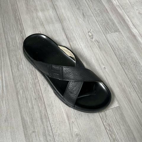  Dép mũi tròn 2 quai chéo da - MS: DX-01046 