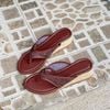 Dép xuồng cói mũi tròn quai kẹp ngón ren viền si - MS: X5-01002