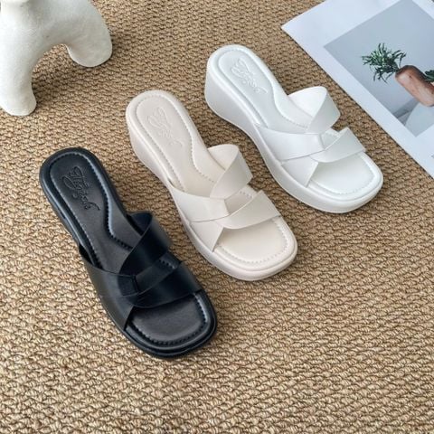  Dép 5cm đế đúc mũi vuông 2 quai gấp chéo - MS: D5-95001 